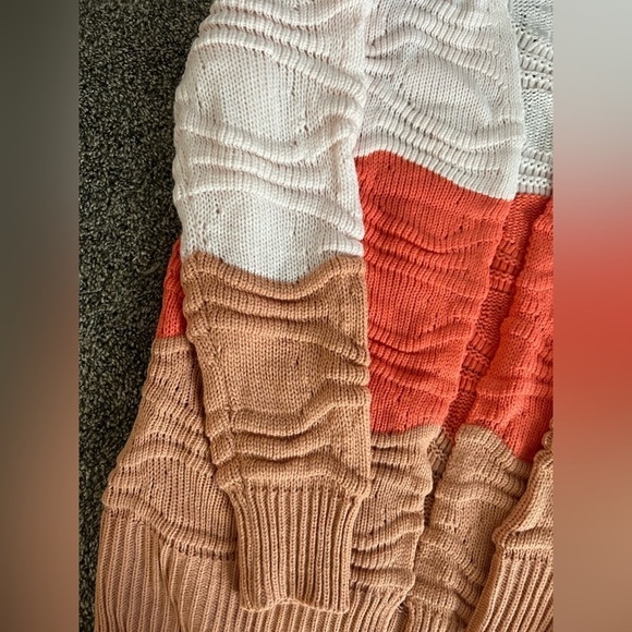 Boutique color block open front knit cardigan sweater coral - Picture 6 of 9